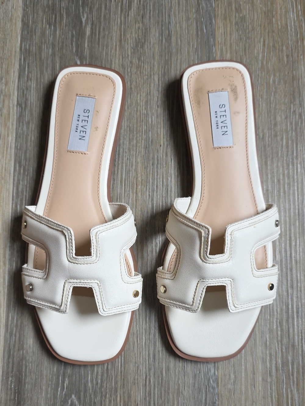Like New Steven New York White Slide Sandals